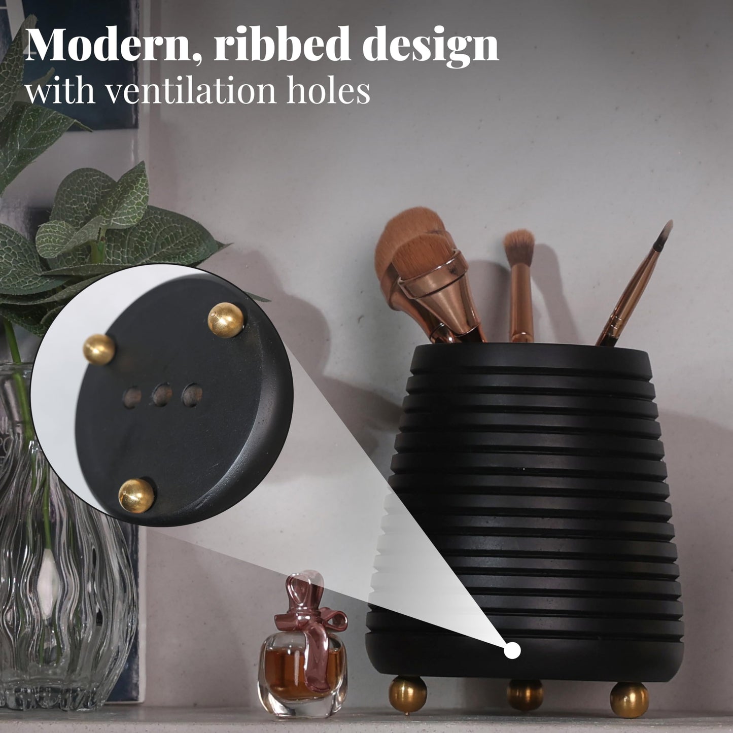 Folkulture Toothbrush Holders for Bathroom or Tooth Brushing Holder, Black Toothbrush Holder, 4x3 Wood Bathroom Toothbrush Holder, Bathroom Organizers and Storage Countertop, Toothbrush Organizer