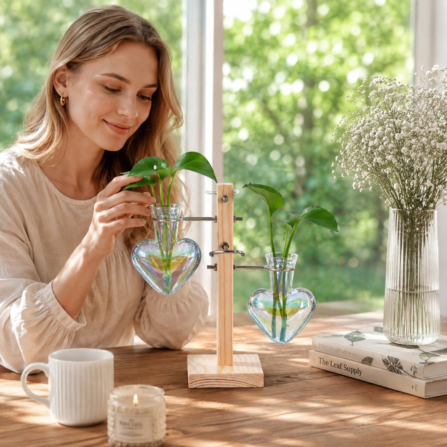 Nacome Plant Terrarium Propagation Stations: Clear Vase with Wooden Stand