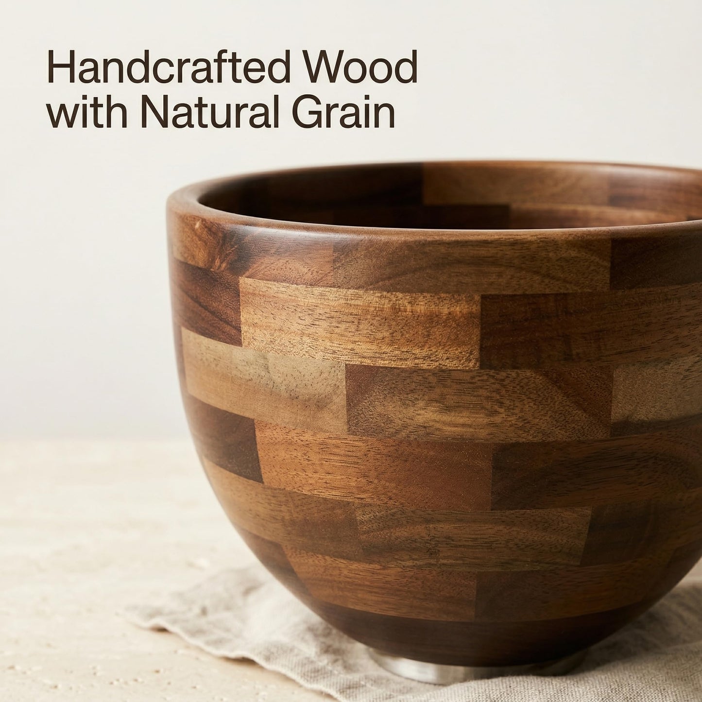Handcrafted Wood Mixing Bowl for KitchenAid Tilt-Head Stand Mixers, Natural Wooden Bowl with Stainless Steel Base, 4.5–5 Qt, Natural Wood