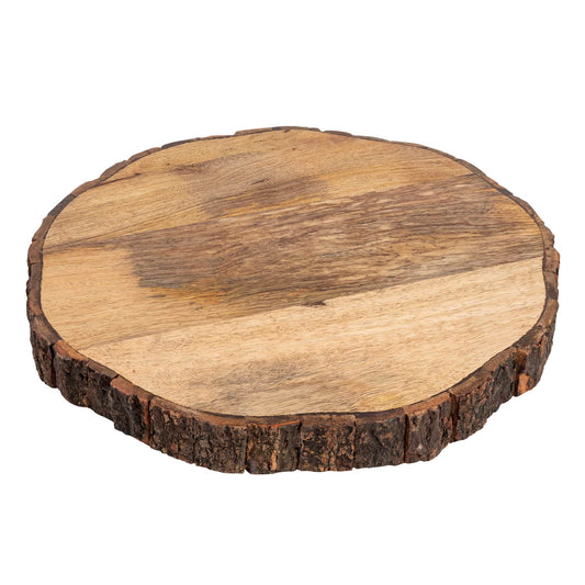 GoCraft Wooden Round Cutting Board with Tree Bark Rim | 1.5" Thick Mango Wood Live Edge Chopping, Prep, Serve Board | Charcuterie Platter - 12.5"