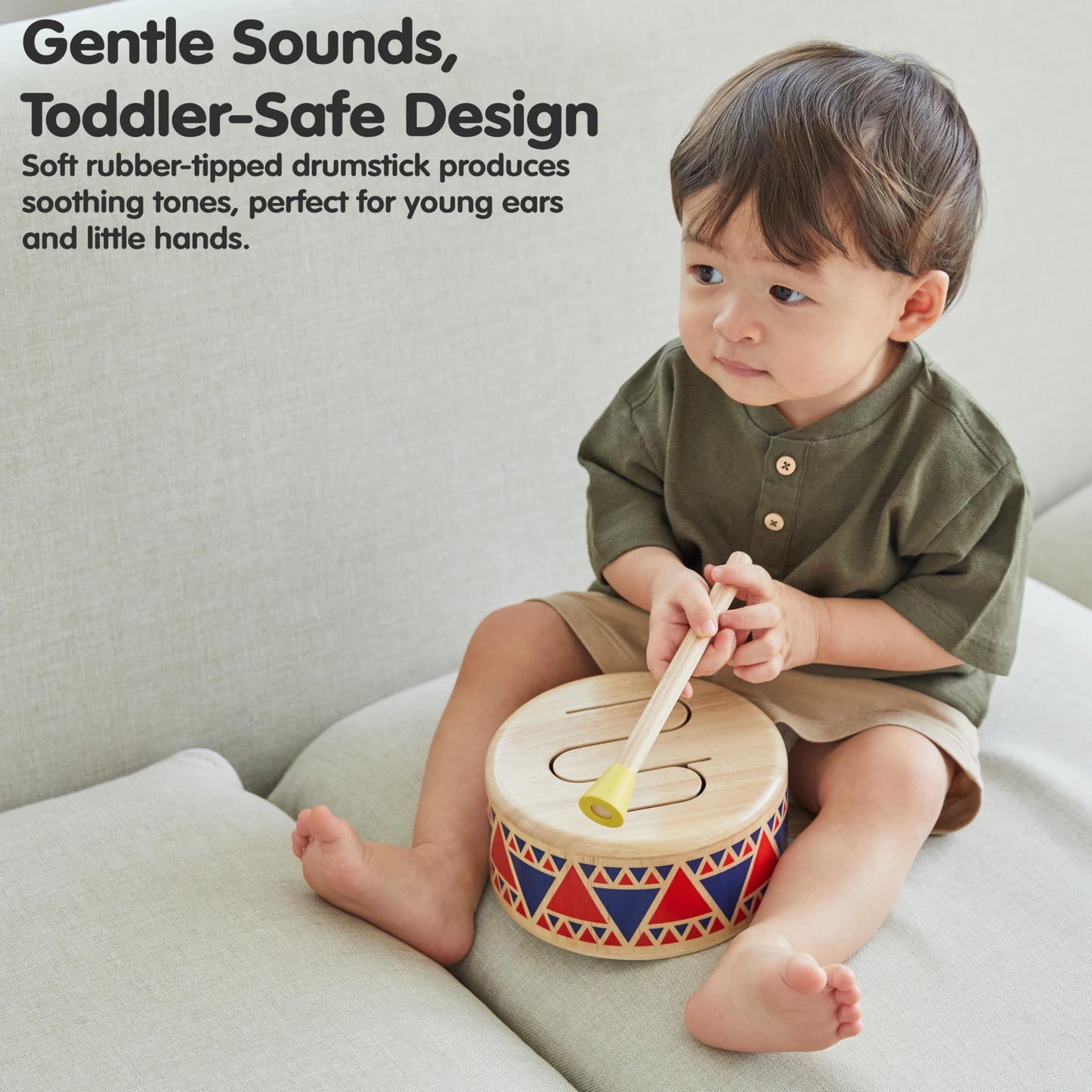 PlanToys® Solid Drum Wooden Musical Toy for Toddlers | Pretend Play Instrument for Kids | Eco-Friendly Percussion Toy for Coordination, Creativity & Early Learning Development