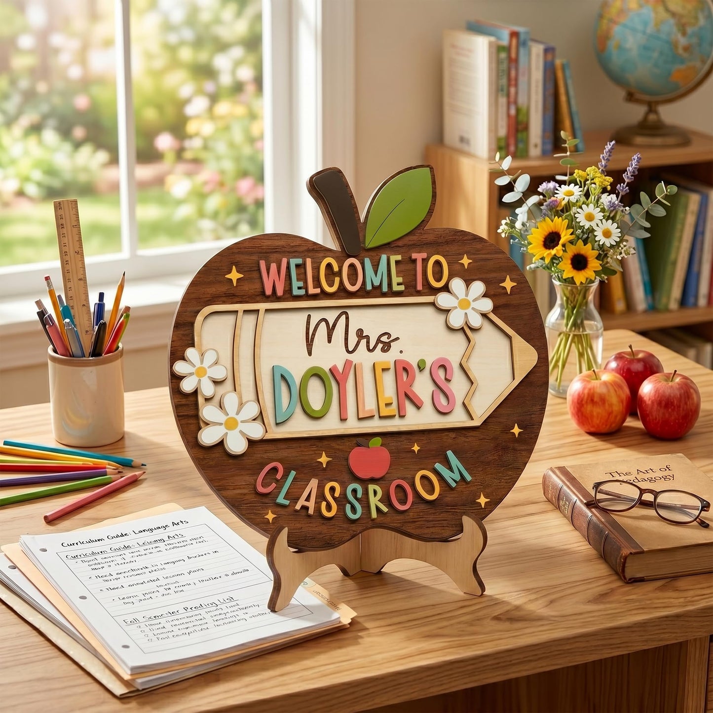 FAMITRENDZ Personalized Teacher Door Sign with Name, Custom Wooden Welcome Teachers Sign, Classroom Door Hanger for Teachers, Teacher Appreciation Gifts, Back to School Gifts, Classroom Decorations 9