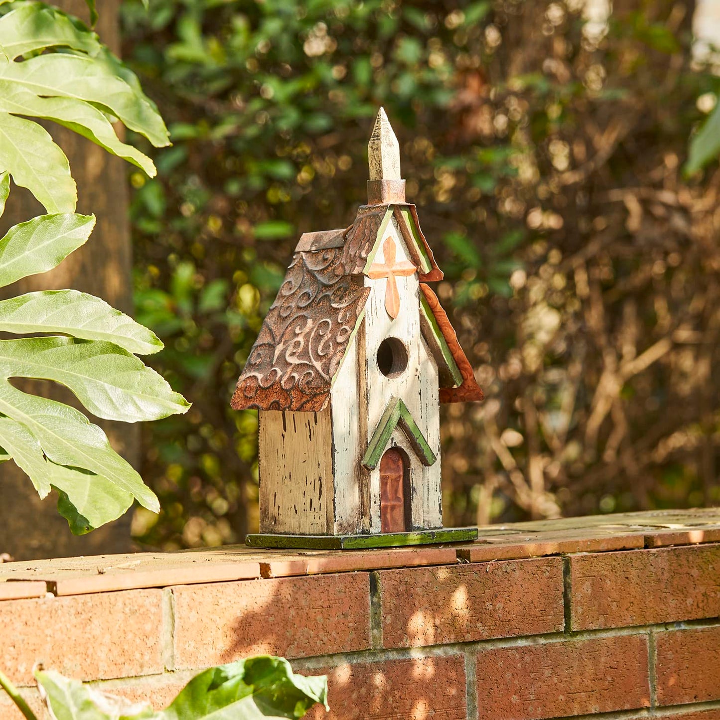 Glitzhome Wooden 14" H Hanging Distressed Church Birdhouse Decorative Garden Bird House
