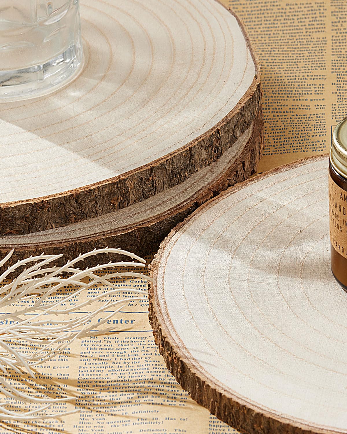 Set of (10) 9-10 Inches Wood Slices, Wood Centerpieces for Tables, Wood Slices for Centerpieces, Unfinished Wood Rounds for Rustic Wedding, Baby Shower, Party, Natural Paulownia Slabs