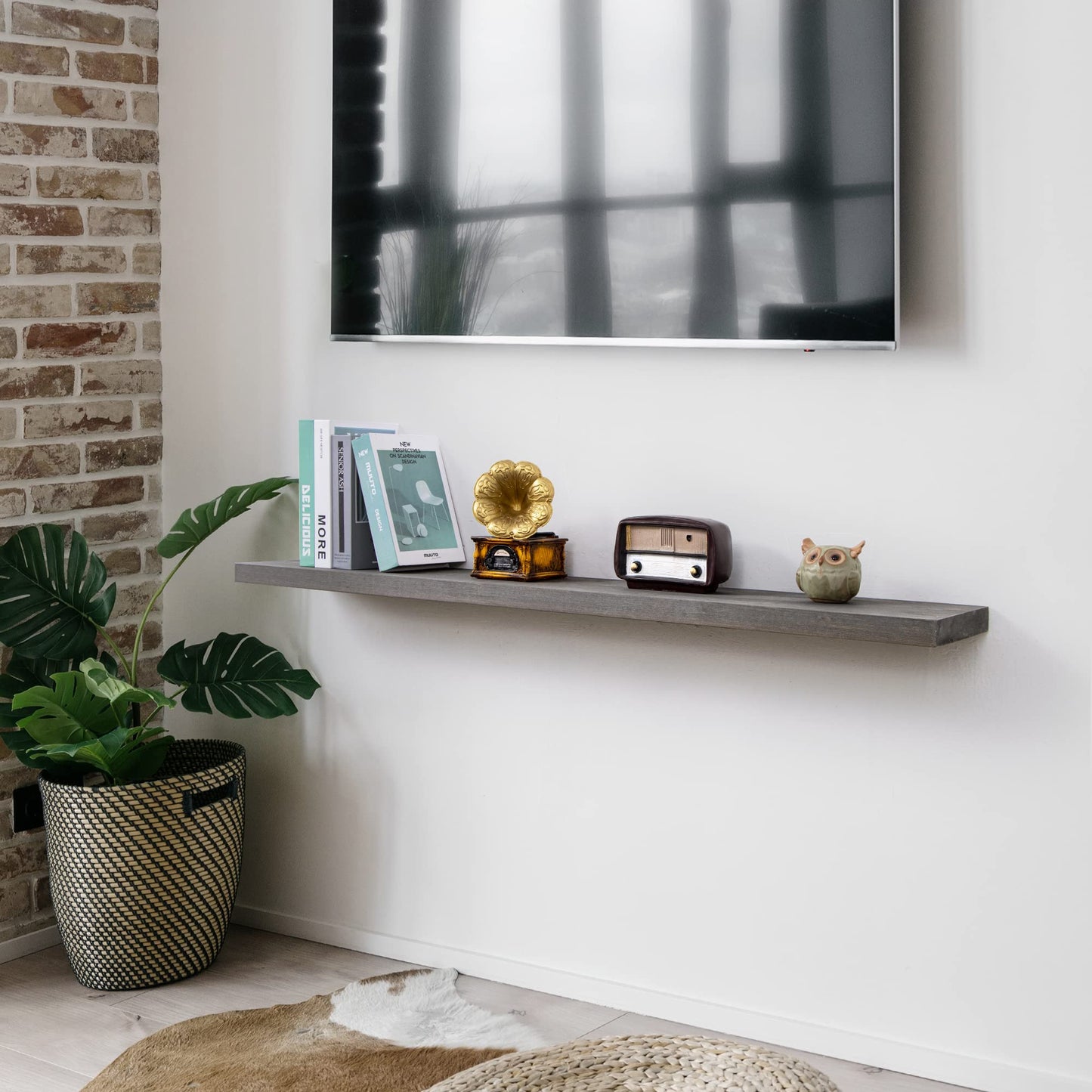 Axeman Floating Shelves for Wall 48 Inch, 48W x 8D Rustic Grey Wood Floating Shelves Set of 1, Floating Wooden Wall Shelves for Living Room Bedroom Laundry Room Garage Farmhouse - Grey Wash