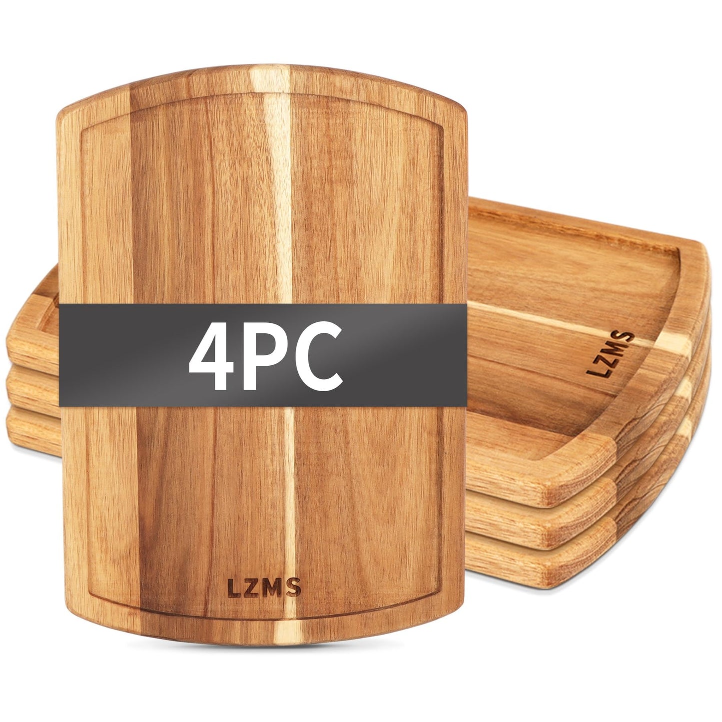 LZMS 4 Pcs Acacia 12.6" x 8.6" Solid Wooden Plate and Trays - Charcuterie Board - Multi-Purpose Use, Lightweight and Rustic Aesthetic Suited for Family, Party, Unbreakable Classic Plate