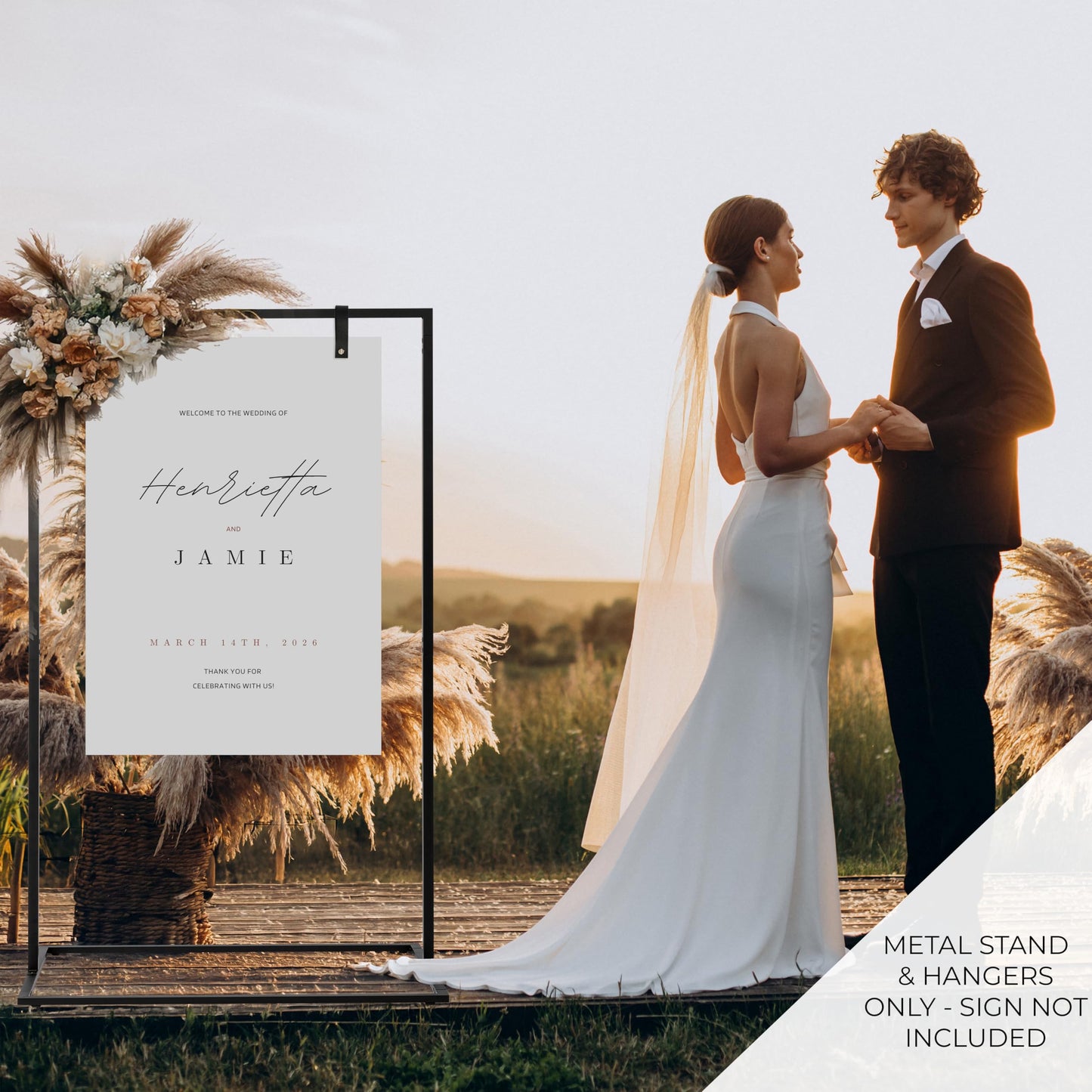 Elegant Wedding Welcome Sign Stand – Sturdy Welcome to Our Wedding Sign Holder for Seating Charts & Event Decor - A Beautiful Black Metal Easel to Welcome Guests & Celebrate Your Love
