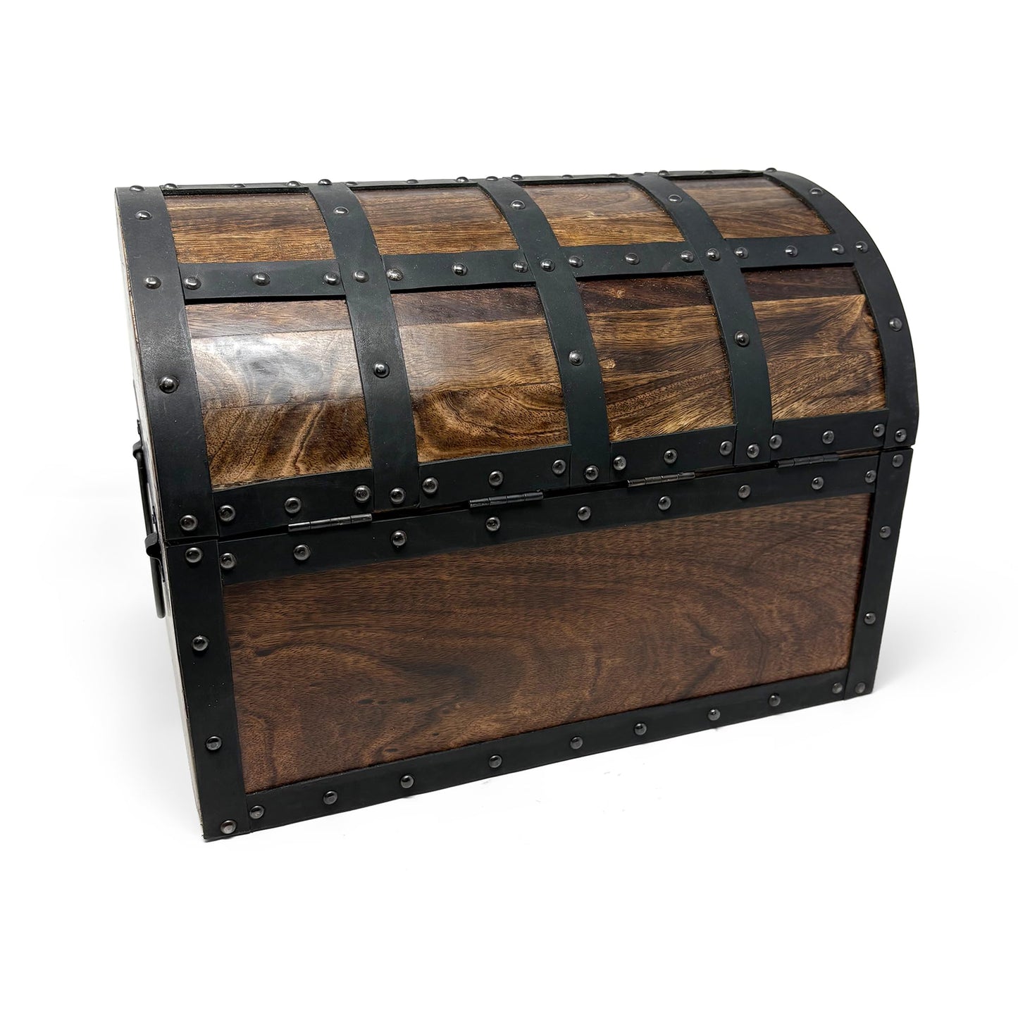 Nautical Cove Handmade Wooden Treasure Chest Storage Box – Deluxe Design with Real Leather Accents, Working Iron Lock & Skeleton Keys, Decorative Keepsake Chest (X-Large - 15 × 11 × 11")