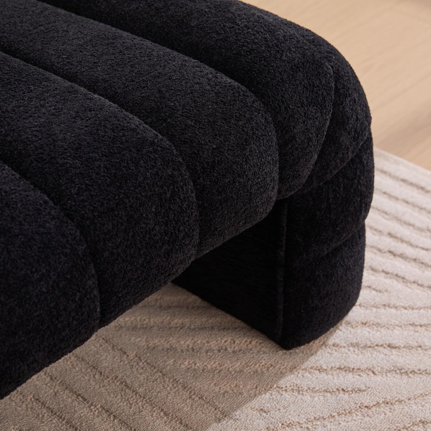 KEIKI 69.7" Modern Upholstered Armless Bed Bench, Channel Tufted Couch Daybed Chaise, Chenille Ottoman Foot Stool, Window Seat for Living Room and Bedroom, Entryway, Black