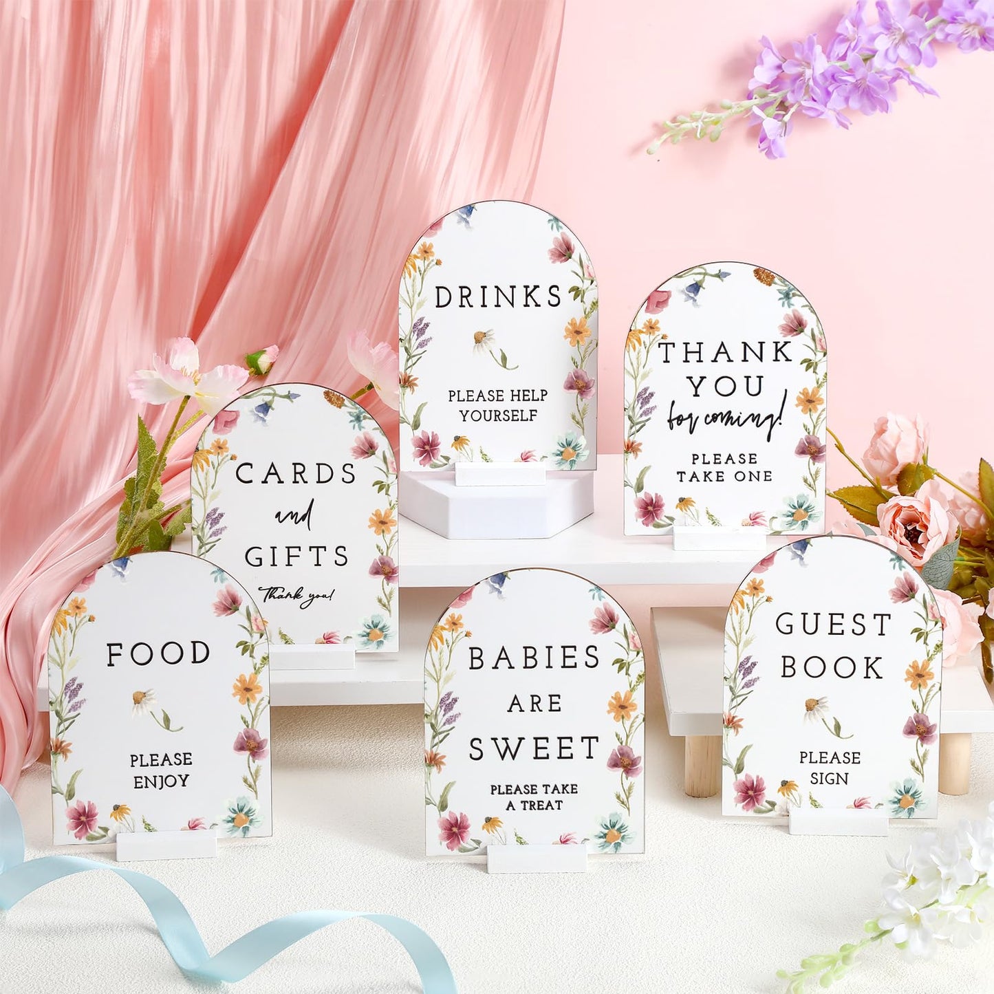 Vercraft 6 Pcs Baby in Bloom Baby Shower Wood Table Decorations 8 x 10" Take One Sign Thank You Wooden Sign Centerpieces with Stand Wedding Birthday Party Decorations for Guests Gifts