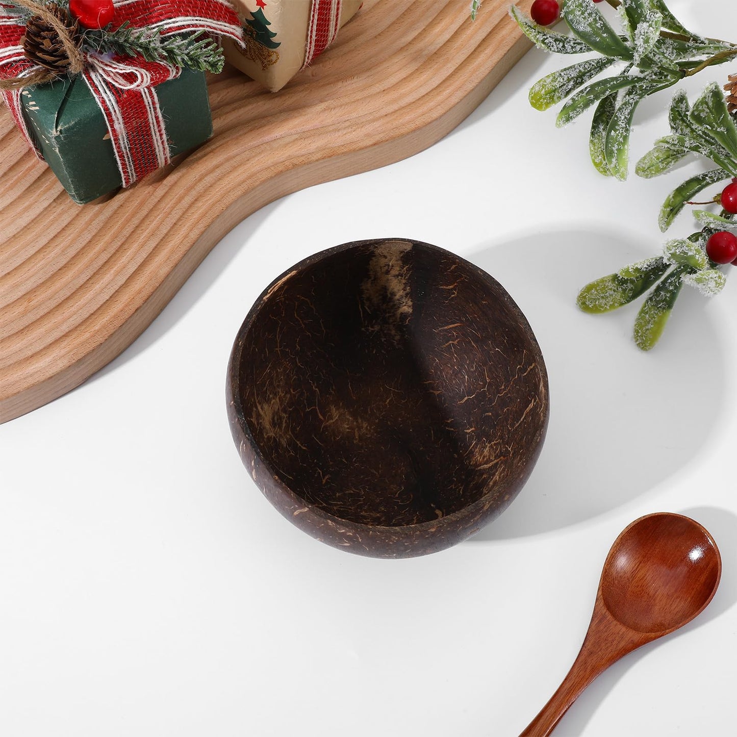 PercyEffie 14 Pcs Coconut Shell Bowls, Polished Wooden Bowls Natural for Acai Salad and Vegan Gifts Vegan Gifts Kitchen Decor
