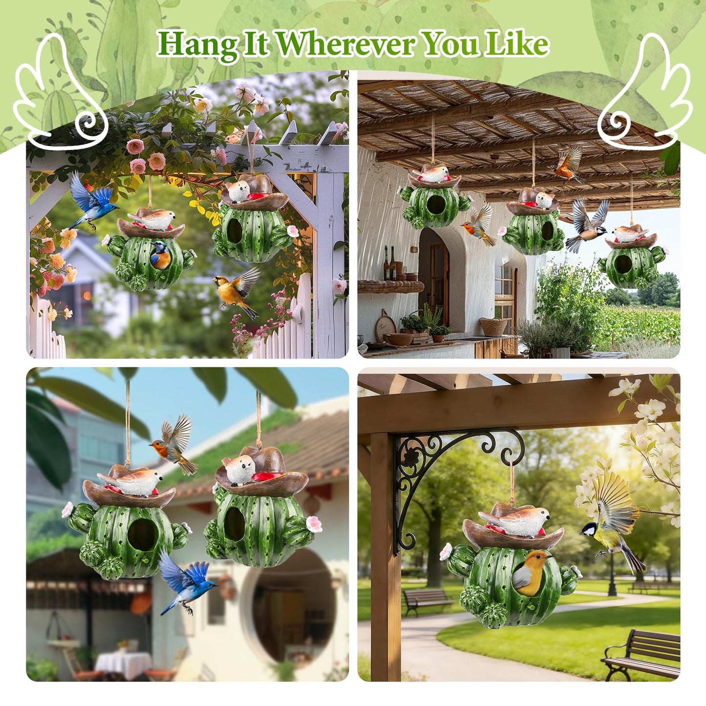 Bird Houses for Outside – Hand-Painted Decorative Bird House, Waterproof Resin Hanging Birdhouse for Patio, Yard, Porch & Garden Decor
