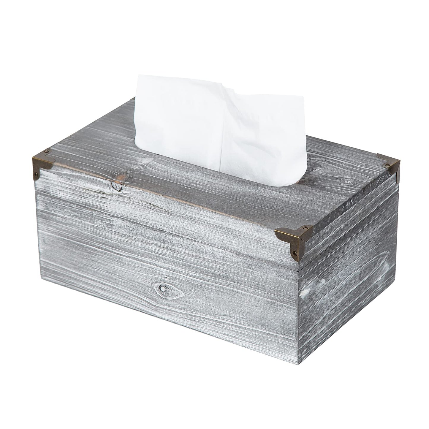Distressed Wooden Rustic Tissue Box Holder Tissue Box Cover Napkin Dispenser for Bathroom Living Room Dining Room Bedroom Toilet (Grey White)
