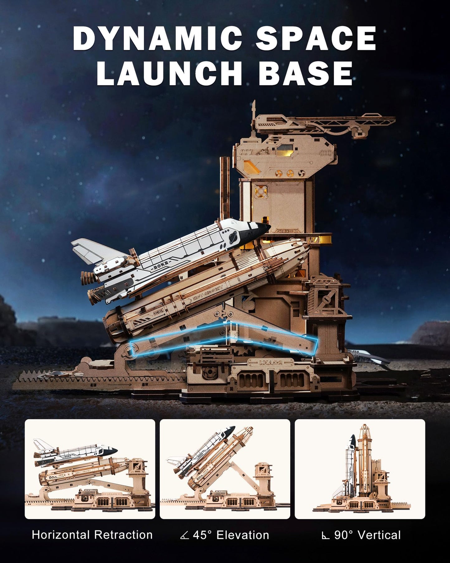 ROKR 3D Puzzles for Adults Space Shuttle, Interactive DIY Building Model with Lighting, Airplane Wooden Puzzles, Desk Decor, Engineering Gifts for Adults Men Teens 14+, STEM Project