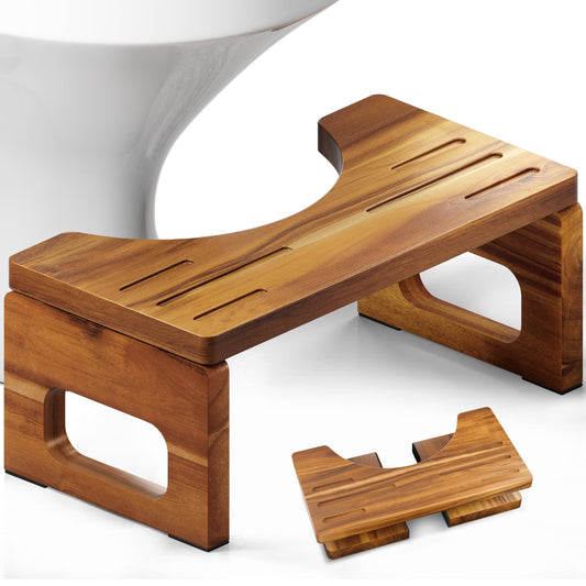 BLUEWEST Acacia Wood Foldable Toilet Stool for Adults, 7 Inch Poop Stool for Bathroom, Non-Slip Toilet Step Stool with Space-Saving Collapsible Design
