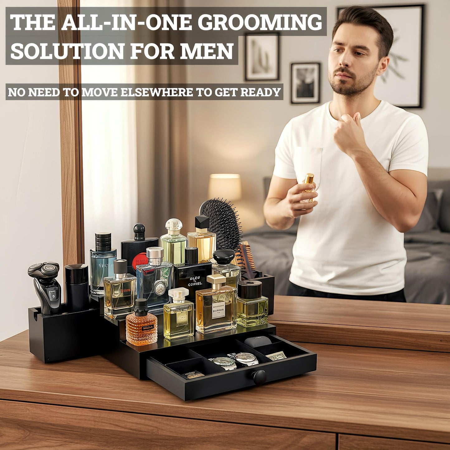 3 Tier Black Cologne Organizer with 4 Tier Grey one