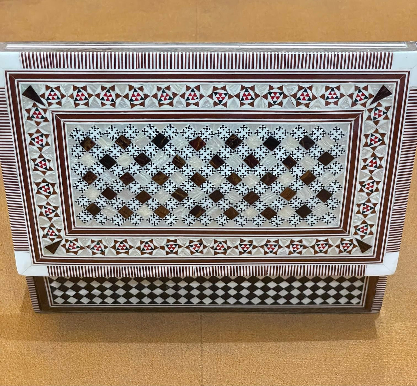 FAMA.store Handmade Egyptian Jewelry Box – Mother of Pearl Inlay – Decorative Wooden Trinket Box for Women Oriental Keepsake Storage Organizer (8 X 5 x 2.2 inch M13)