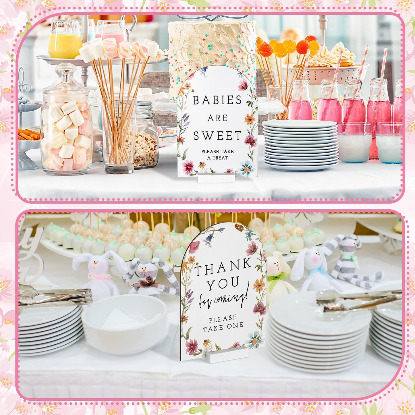 Vercraft 6 Pcs Baby in Bloom Baby Shower Wood Table Decorations 8 x 10" Take One Sign Thank You Wooden Sign Centerpieces with Stand Wedding Birthday Party Decorations for Guests Gifts