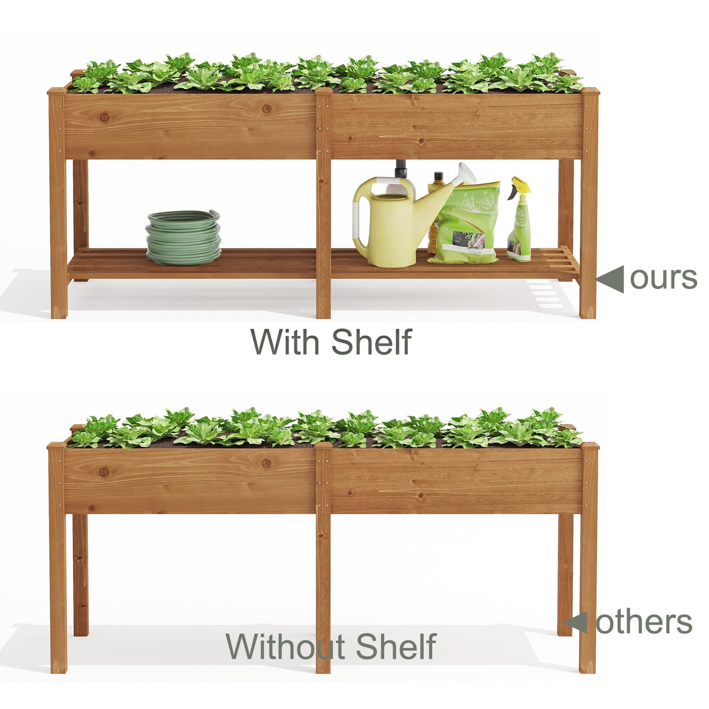 GHWIE Raised Garden Bed with Shelf,Elevated Wooden Planter Box with Legs,Garden Planter for Backyard, Patio, Balcony