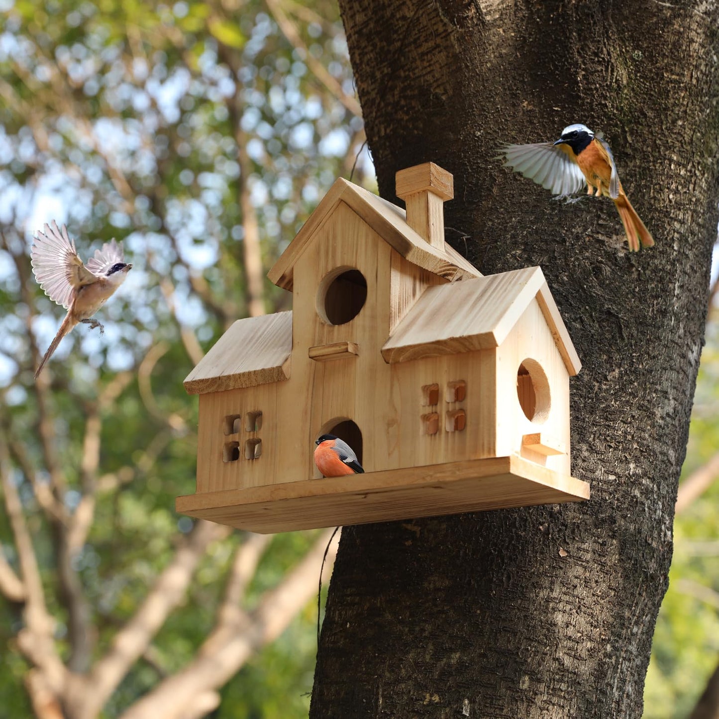 Bird House,Large Bird Houses for Outside,Hummingbird House,Bluebird Finch Wooden Hanging Birdhouse for Garden Wooden