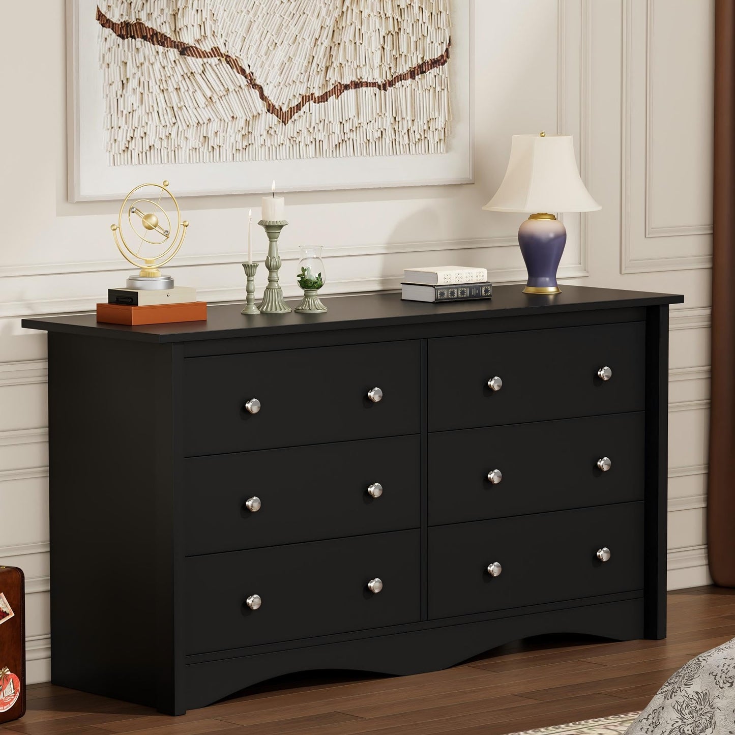 YESHOMY Dresser for Bedroom with 6 Drawer, 47.2" TV Stand, Organizer Drawers for Bedroom, Living, Hallway (Dark Black)