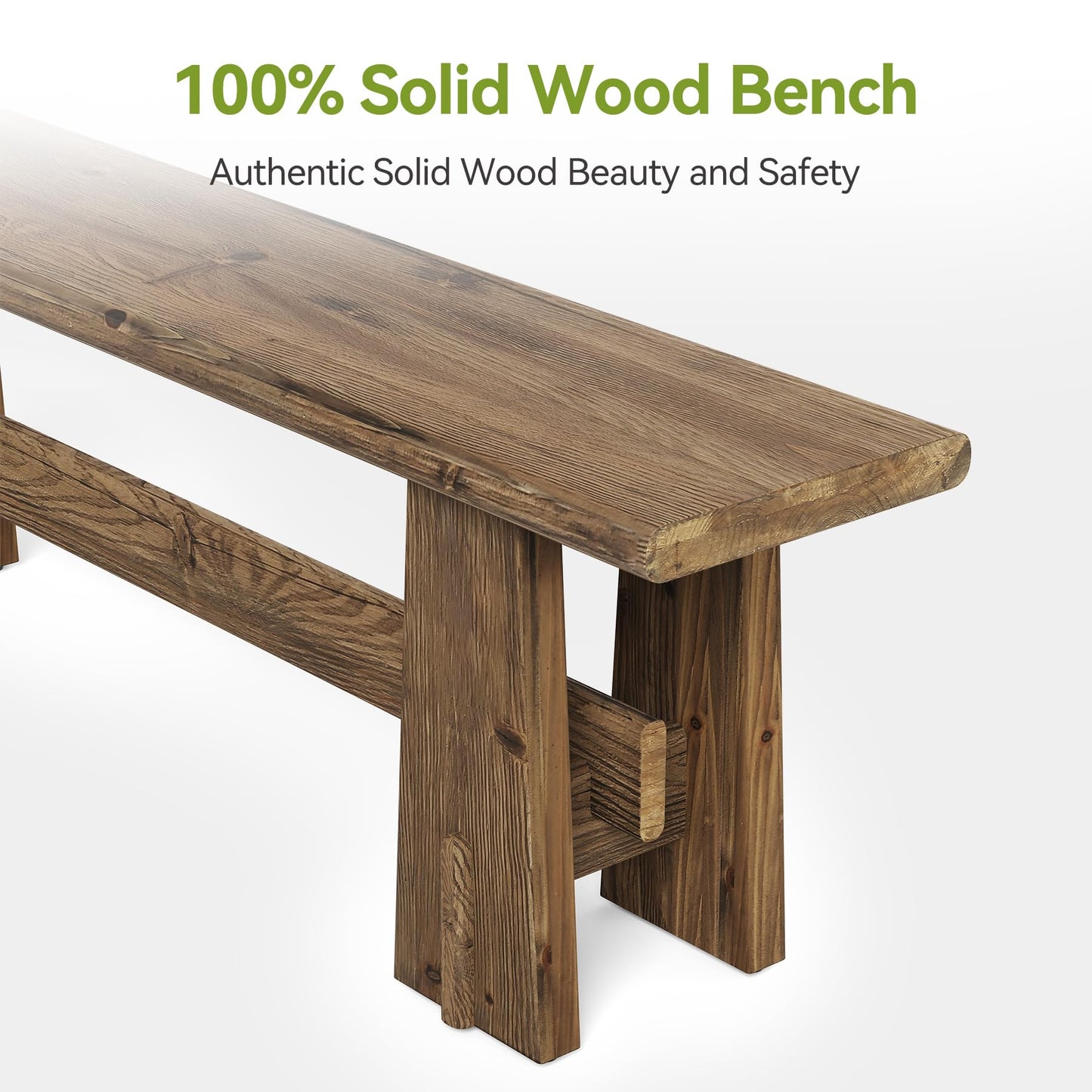 LITTLE TREE 59" Solid Wood Bench, Farmhouse Entryway Bench, Long Retro Bench for End of Bed, Dining Room, Entryway, Hallway, Living Room, Bedroom, Kitchen, Sturdy Frame Design, Rustic Brown