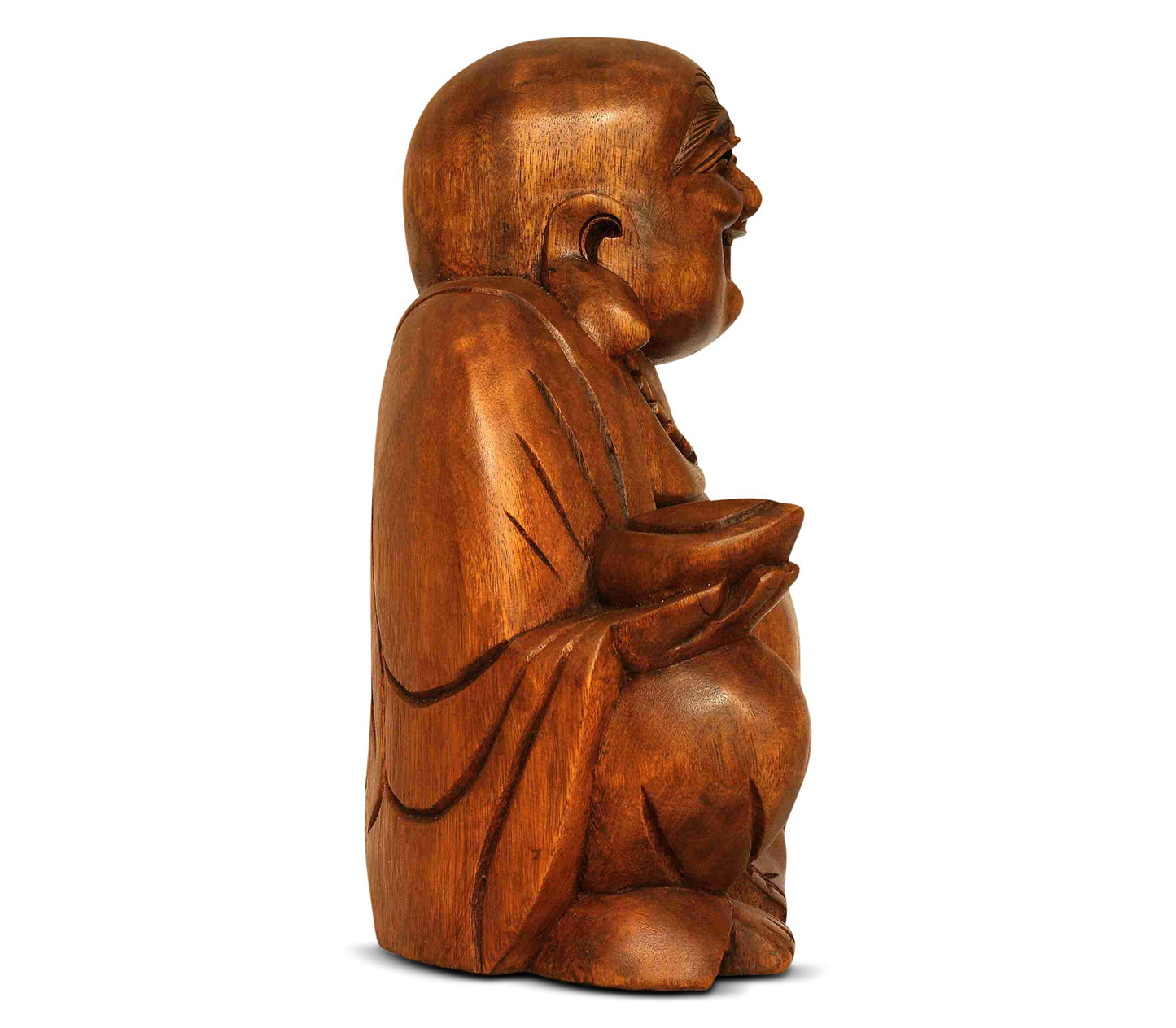 G6 Collection 8" Wooden Laughing Happy Buddha Statue Hand Carved Smiling Sitting Sculpture Handmade Figurine Decorative Home Decor Accent Rustic Handcrafted Art Decoration Happy Buddha (Small)