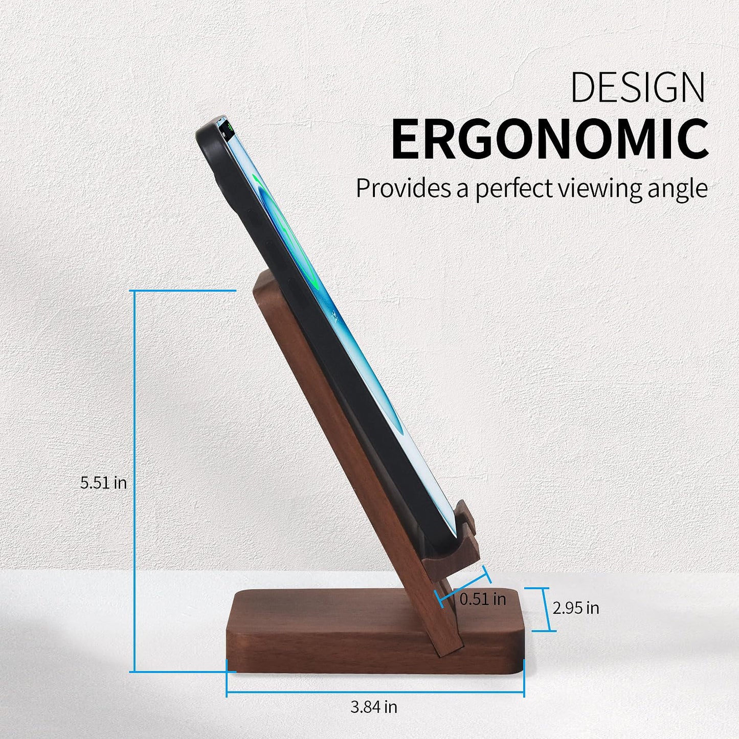 Plehood Wood Phone Stand, Desktop Wooden Phone Holder, Portable Office Phone Stand for Desk, Wood ipad Stand, Compatible with iPhone & All Cell Phones (Walnut)