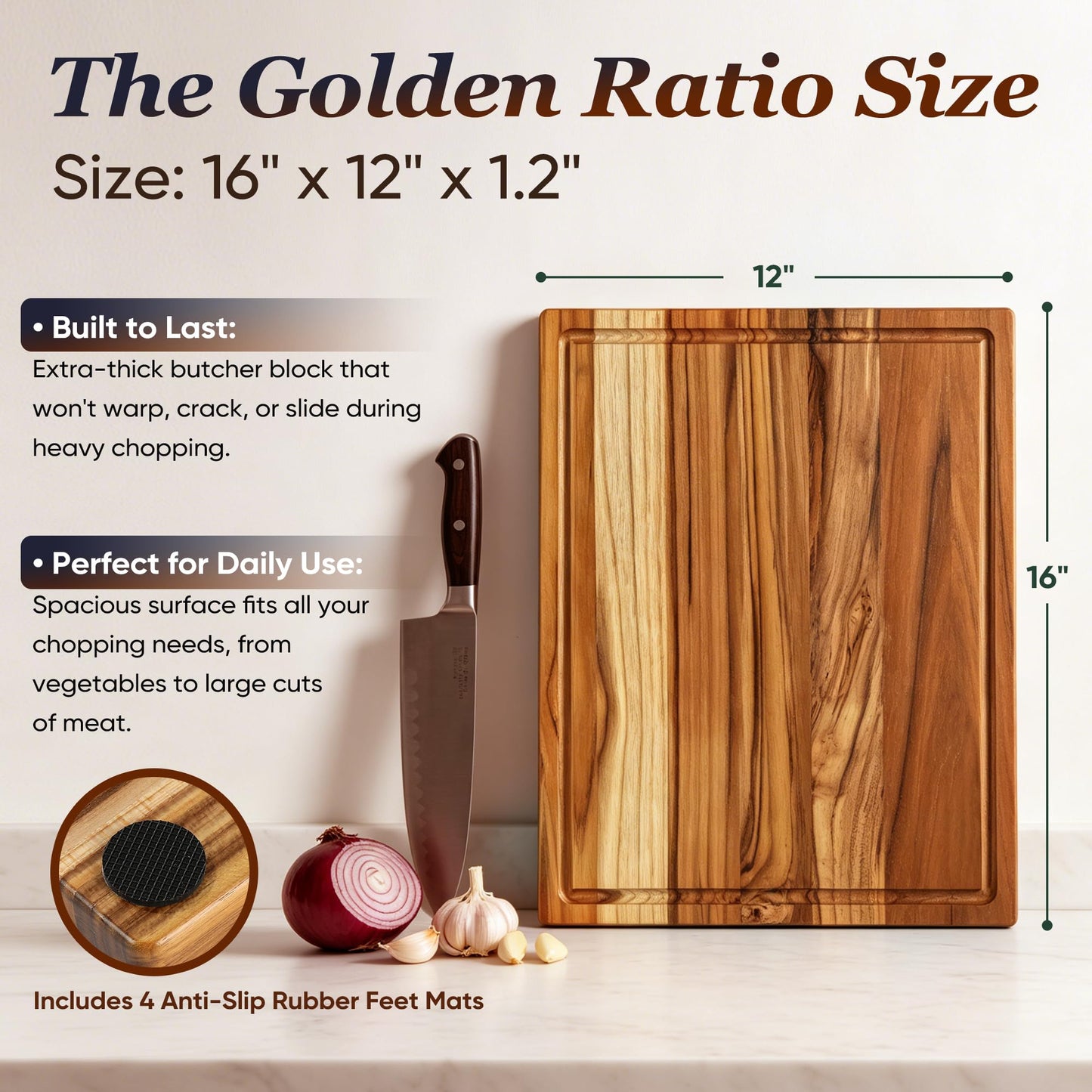 Teak Wood Cutting Board 16" x 12" Thick Wooden Cutting Boards for Kitchen