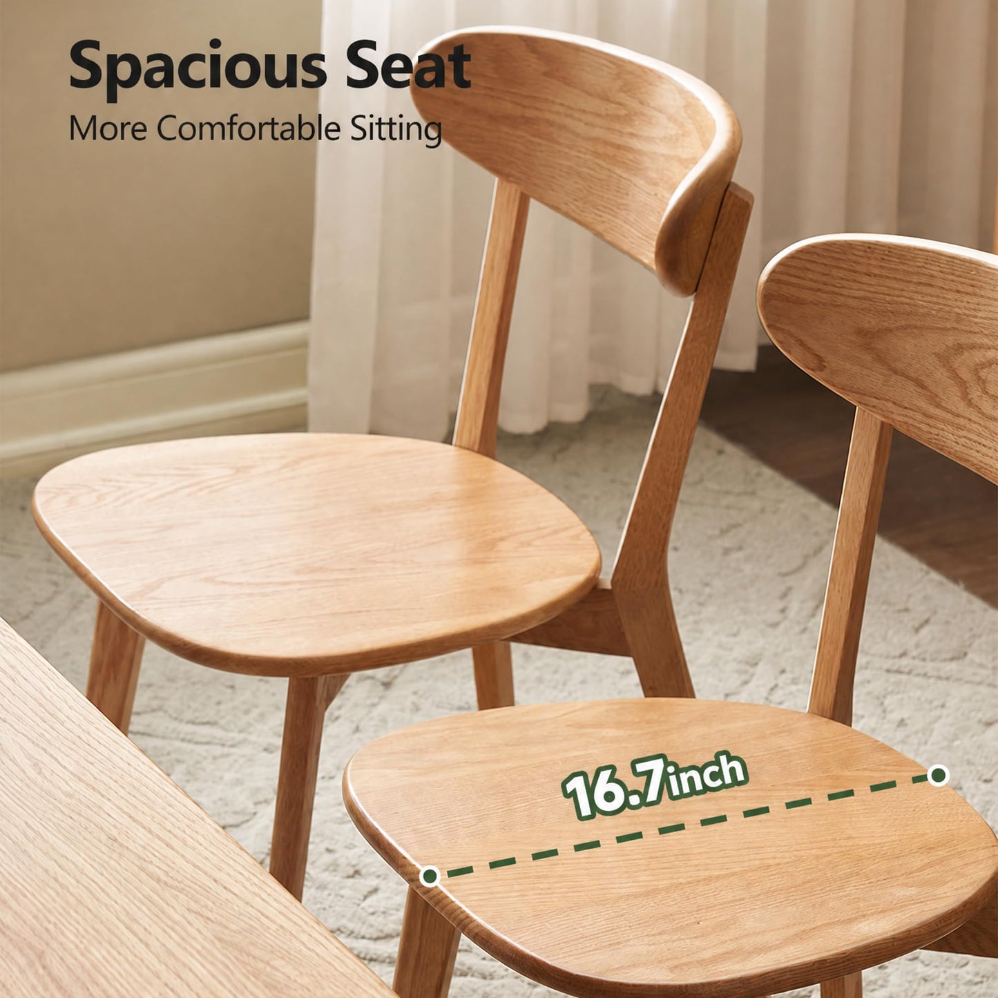 KATYGLORY Modern Dining Chairs, Oak Solid Wood Kitchen Chairs, Sturdy Wooden Seats for Dining Room and Living Room (2, Natural)