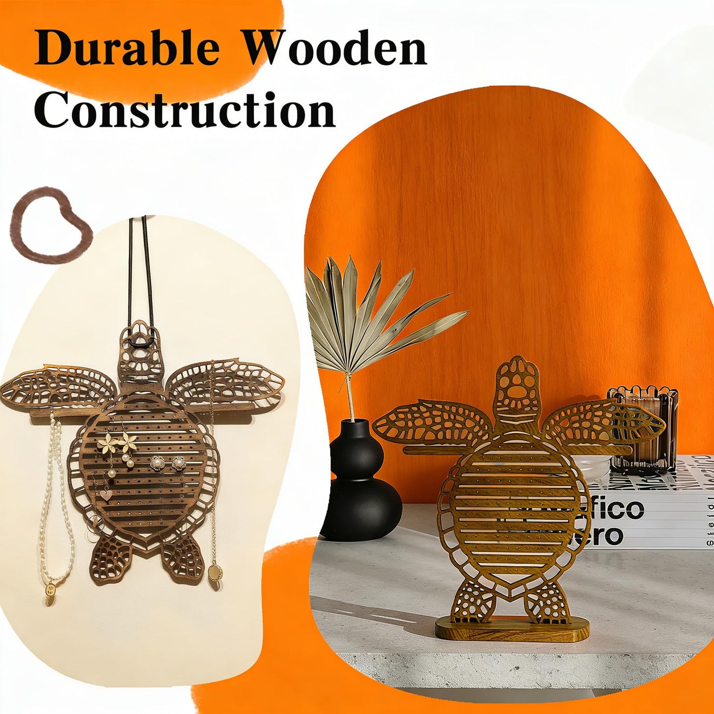 Cxomnndiw Cute Turtle Wooden Jewelry Holder Stand,Wall-Mounted Earring Holder Organizer for Necklaces, Bracelets & Earrings,Unique Home Decor,The Preferred Choice for Gift-Giving