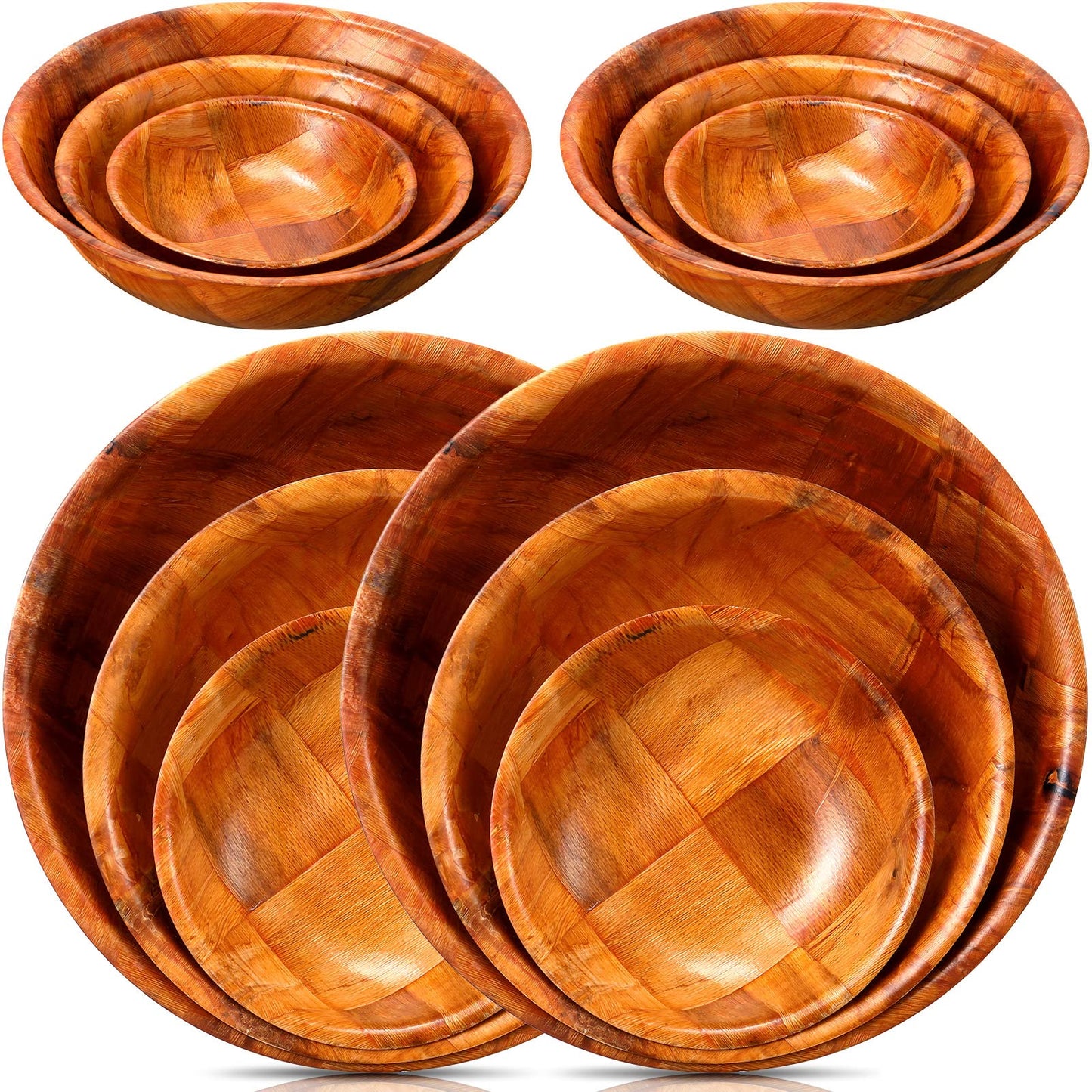 Didaey 12 Pcs Wooden Salad Bowl Set Wooden Bowls for Snack Wood Stackable Round Serving Woven Bowl for Kitchen Meal Party and Salad Fruit Vegetable Snack, 6/8/10 Inch