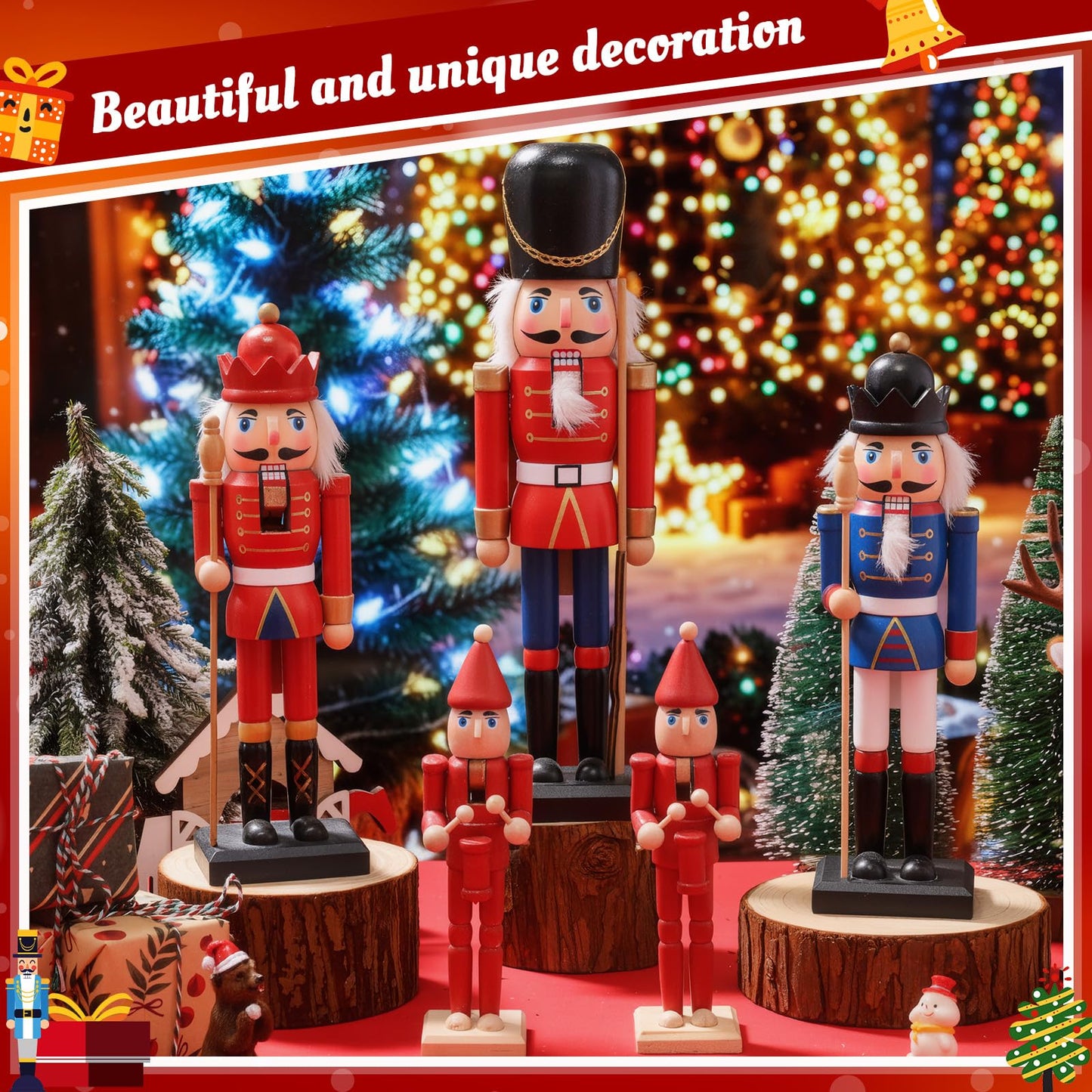 Vercraft 3 Set Unfinished Nutcracker Wooden Unpainted Nutcrackers Christmas Plain Paint Your Own Nutcracker Figurines Craft Kit Ornaments with Paint and Brush for Xmas Holiday Decoration