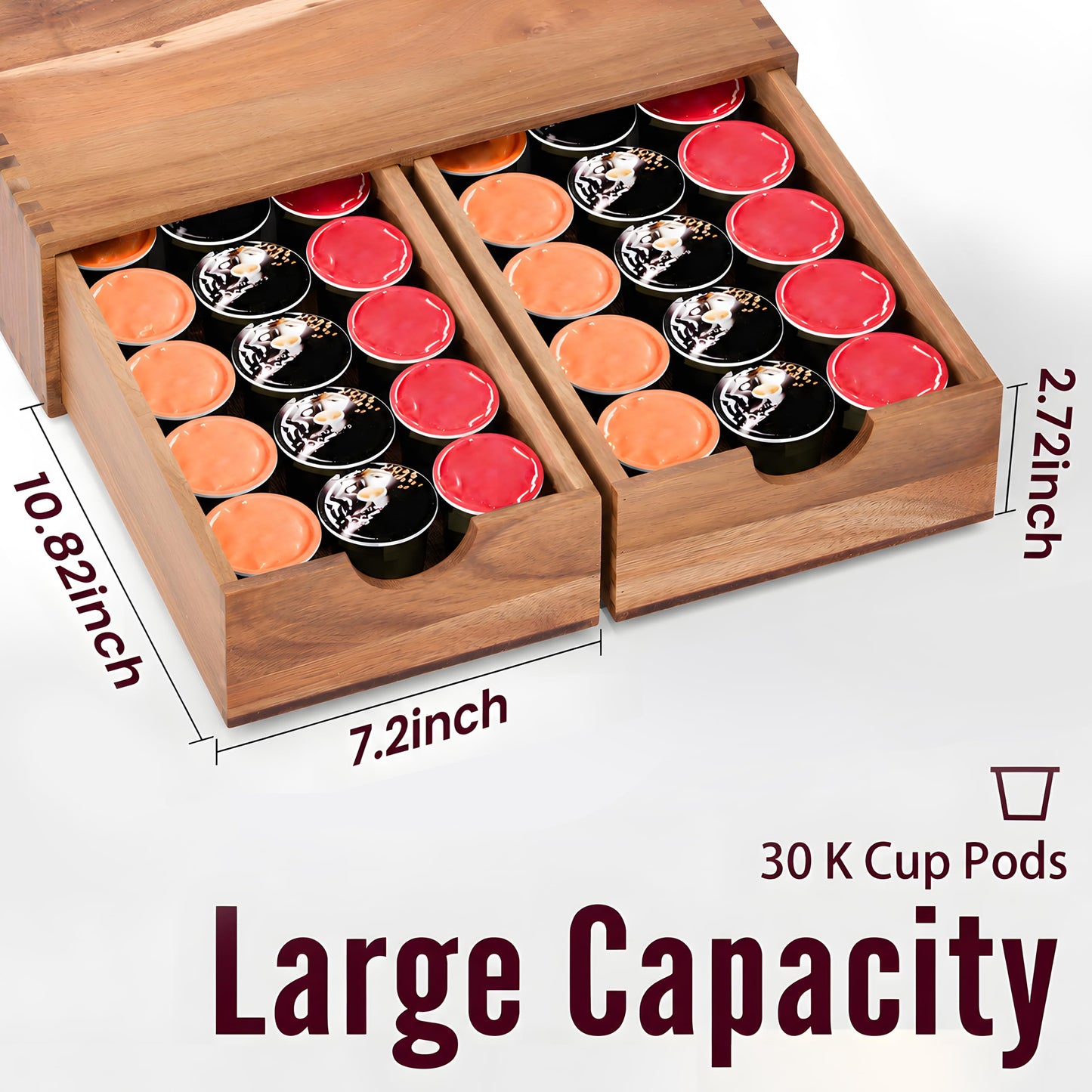 Wooden K Cup Organizer, Acacia Coffee Pods and Tea Organizer Holder