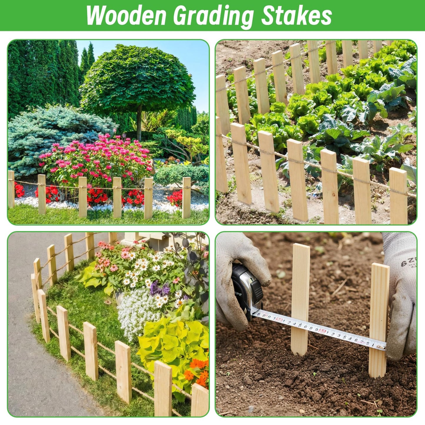 UCandy 24 Pack Wooden Garden Stakes, 12" Survey Grading Stakes, Garden Ground Stake with Sharp Point, Fir Wood Plant Support Stake, Sign Posts for Silt Fence Backyard Boundaries Baselines