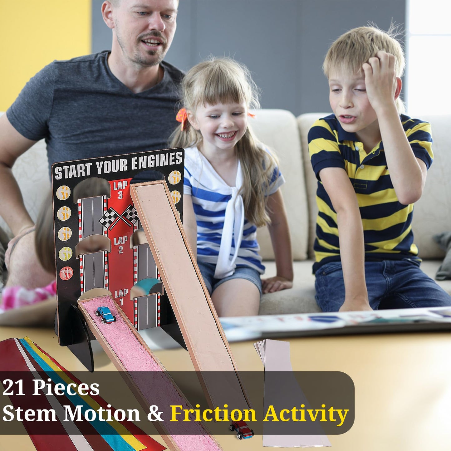 Fun Express STEM Motion & Friction Science Kit for Kids Age 5-12 - 21 Piece Educational Learning Resources with Wooden Ramp | Physics Engineering Toys for Classroom & Homeschool Experiments