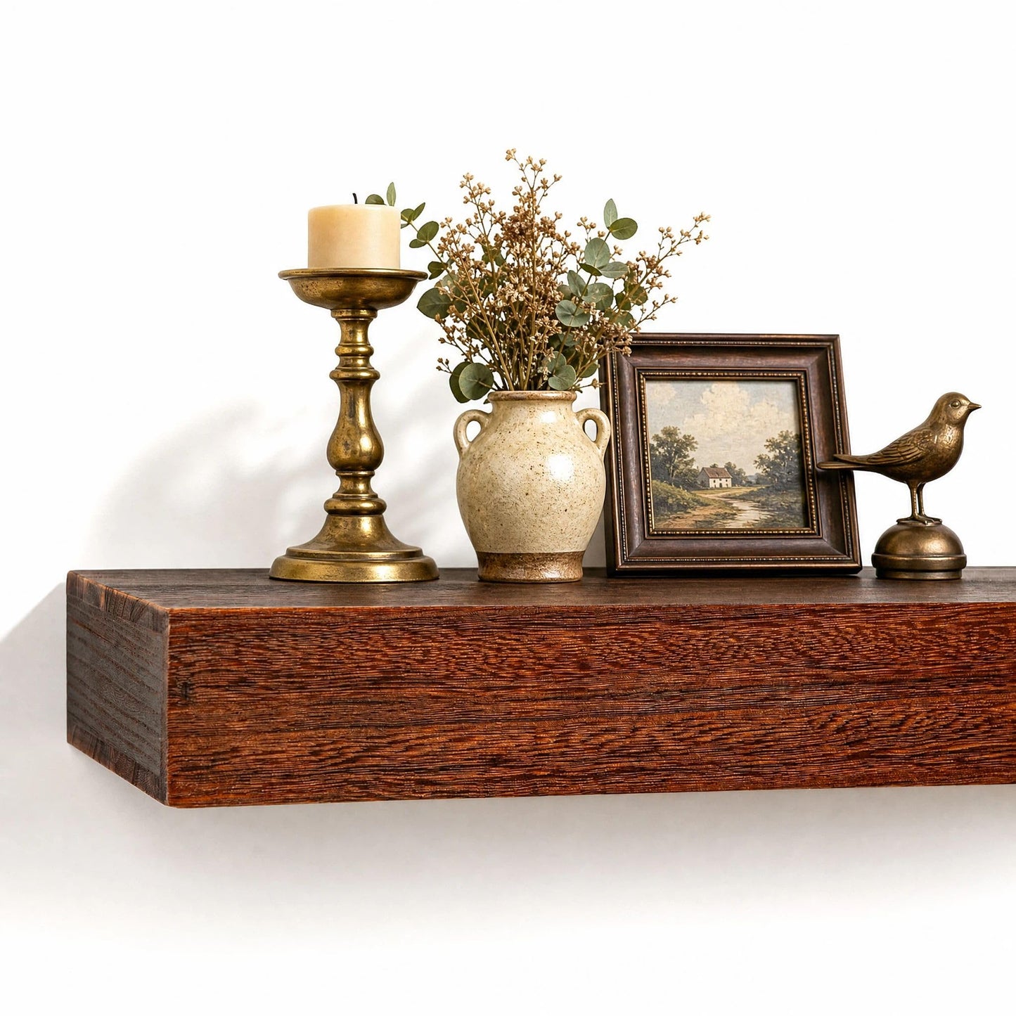 SAUMONIERES Fireplace Mantel Shelves 48 Inch Solid Wood Wall Mounted Long Floating Shelf Hollow, Brown