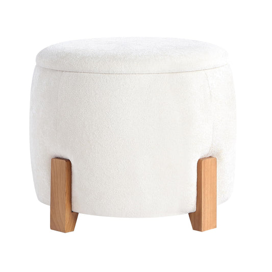 Get Set Style 22 inch Round Ottoman with Wooden Legs, Storage Vanity Stool for Makeup, Upholstered Footrest Stool,Coffee Table for Living Room, Bedroom