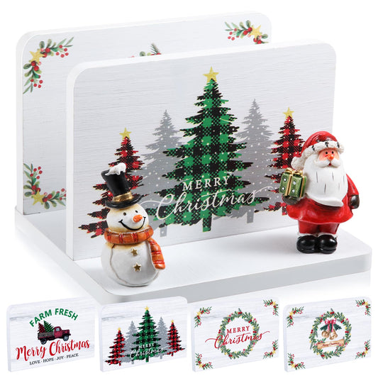 Vesici 1 Set Christmas Napkin Holder for Tables Napkin Holder Set Xmas Wooden Sturdy Vintage Tissue Dispenser for Kitchen Holiday Entertaining Storage Organization Gift(Merry Christmas)
