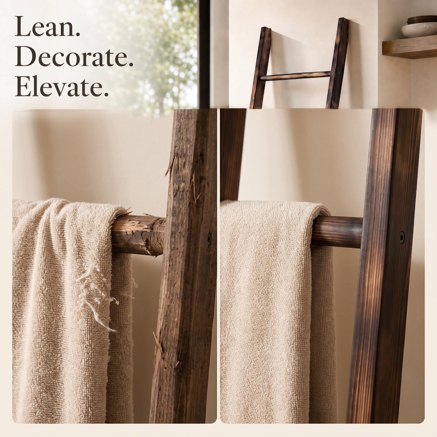 Carbonized Farmhouse Blanket Ladder, 6-Tier Rustic Wooden Rack