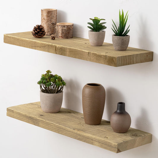 Acovy 24/30/36/40/48/55/72" Unfinished Solid Reclaimed Wood Floating Shelves, Rustic Heavy-Duty Wall Shelves, 8" Deep Floating Shelf for Living Room, Bathroom, Bedroom and Kitchen, Natural