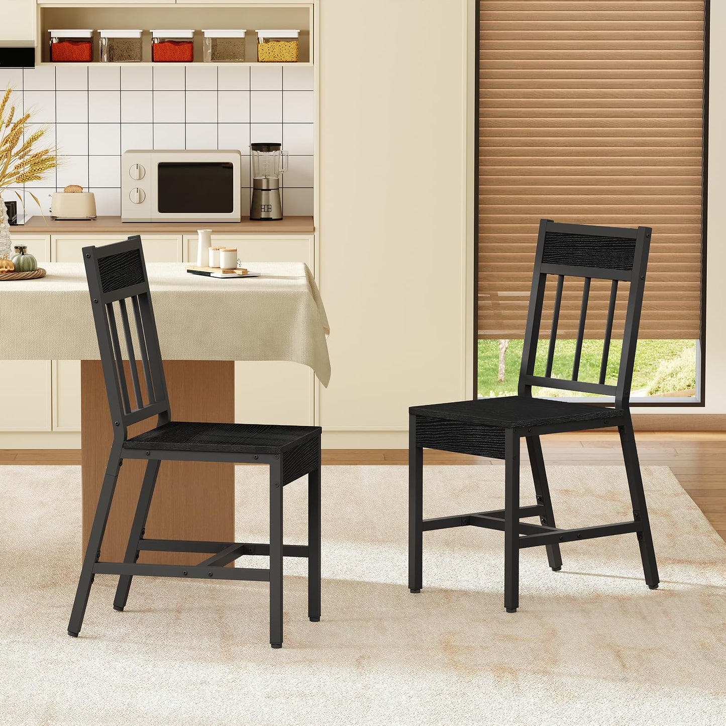 YATINEY Dining Chairs Set of 4, Industrial Kitchen Chairs with Metal Frame, Slanted Back, Wooden Dining Chair Set, for Kitchen, Living Room, Black CY03L4BB