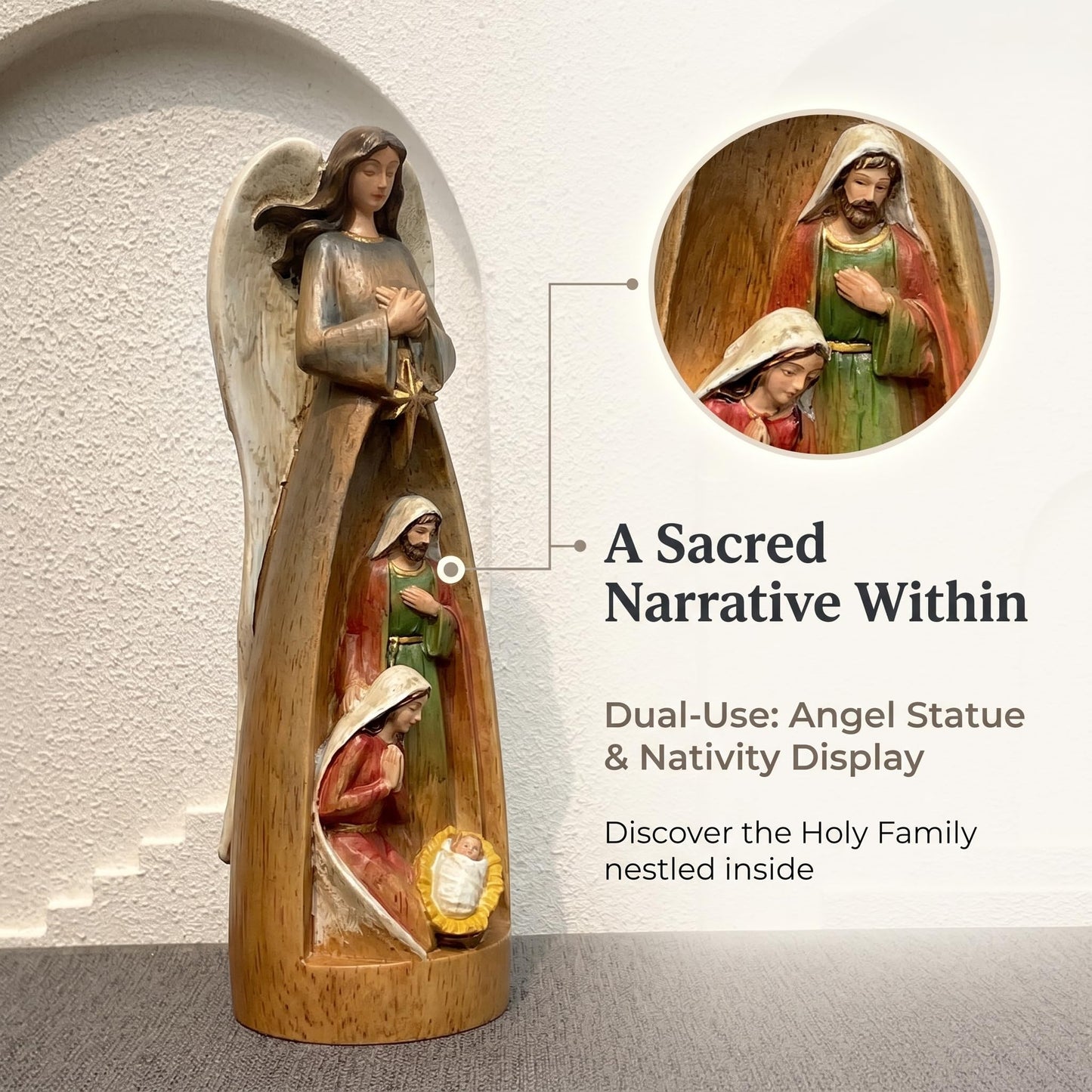 XXLTY Hand-Painted Wooden Carved Angel Nativity Scene Figurine Christmas Religious Decor Ornament for Home Table Display Holiday Decoration