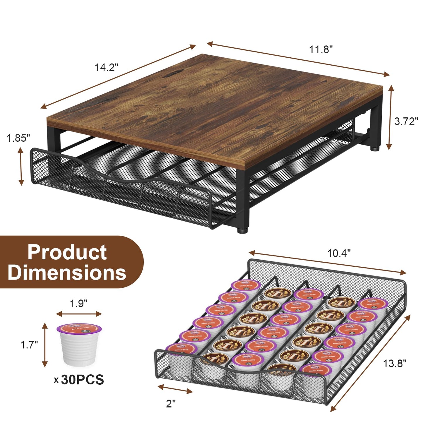 VyGrow Coffee Pod Holder For Counter, Wooden K Cup Holder with Single Layer Sliding Drawer, Large Capacity Coffee Pod Storage for Coffee Station, Home, Office, Kitchen