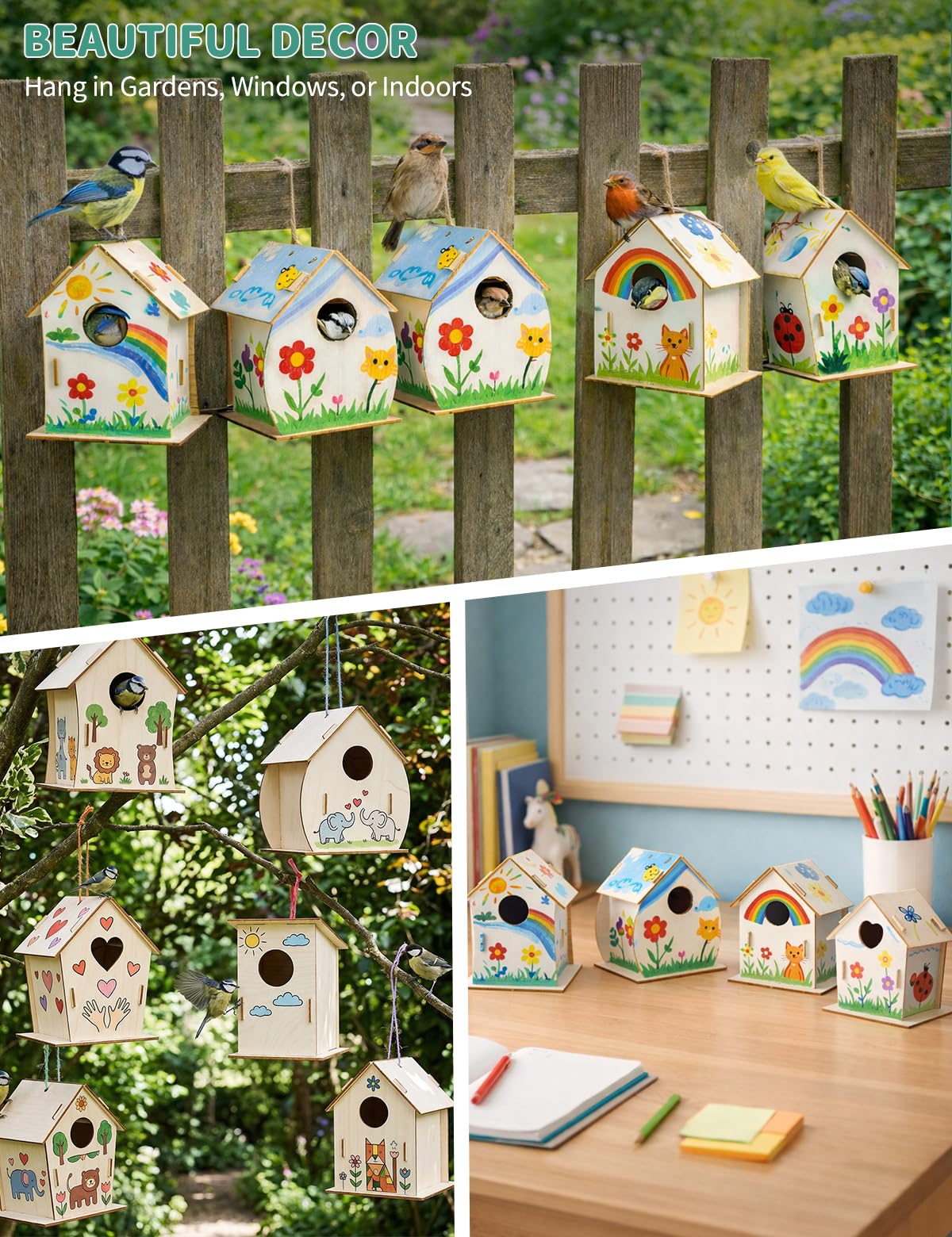Zebrabox 18 Pack DIY Bird House Kits - 6 Styles Unfinished Wooden Birdhouse Craft Project for Class Party, Family Activity & Gift Arts and Crafts