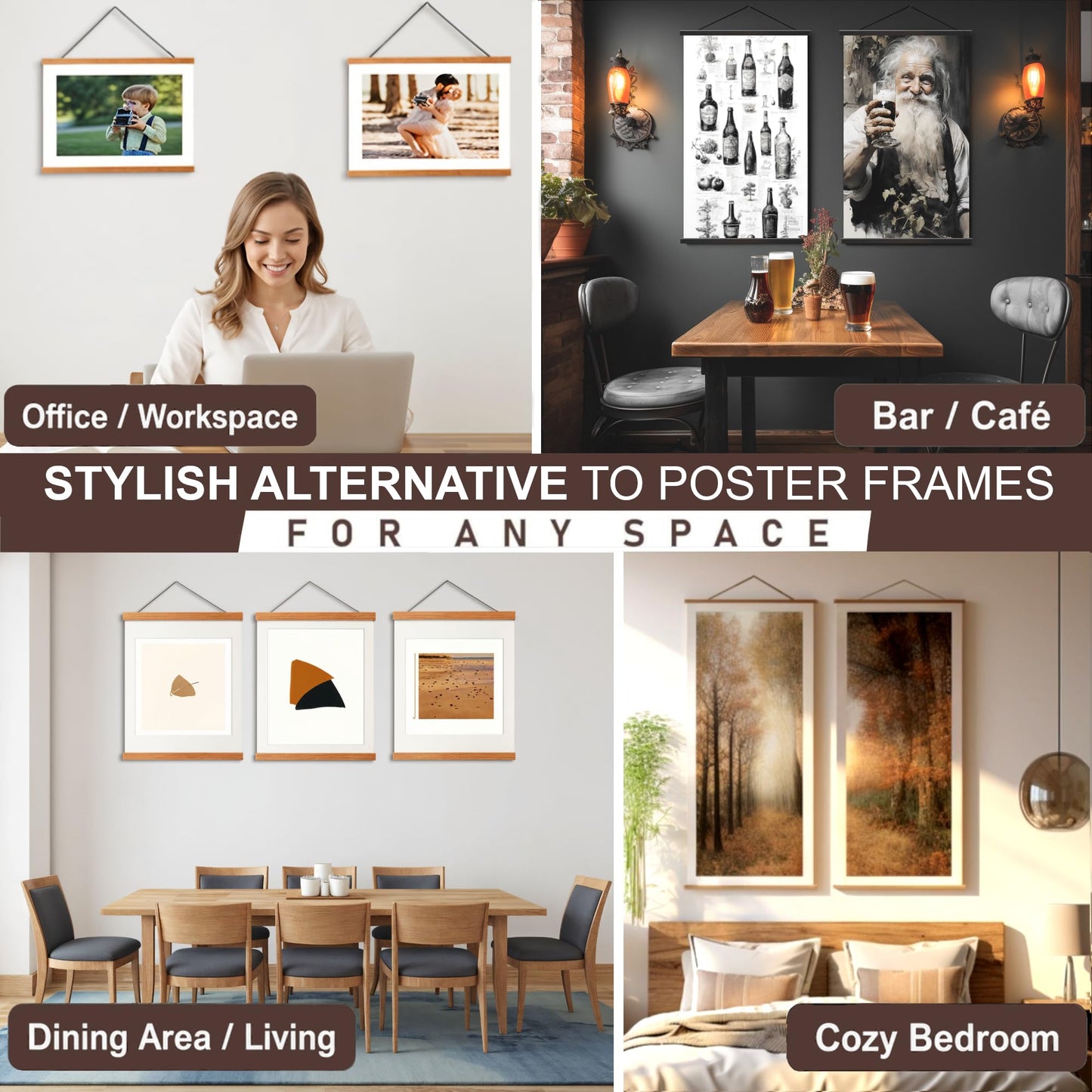 DACRI HOME Magnetic Poster Hanger Frame, Sturdy Magnetic Poster Frame 24x18 24x30 24x36 with Teak Wood, Strong Magnets for Hanging Prints, Maps, Pictures, Scroll Wall Art (24 Inch, Teak)