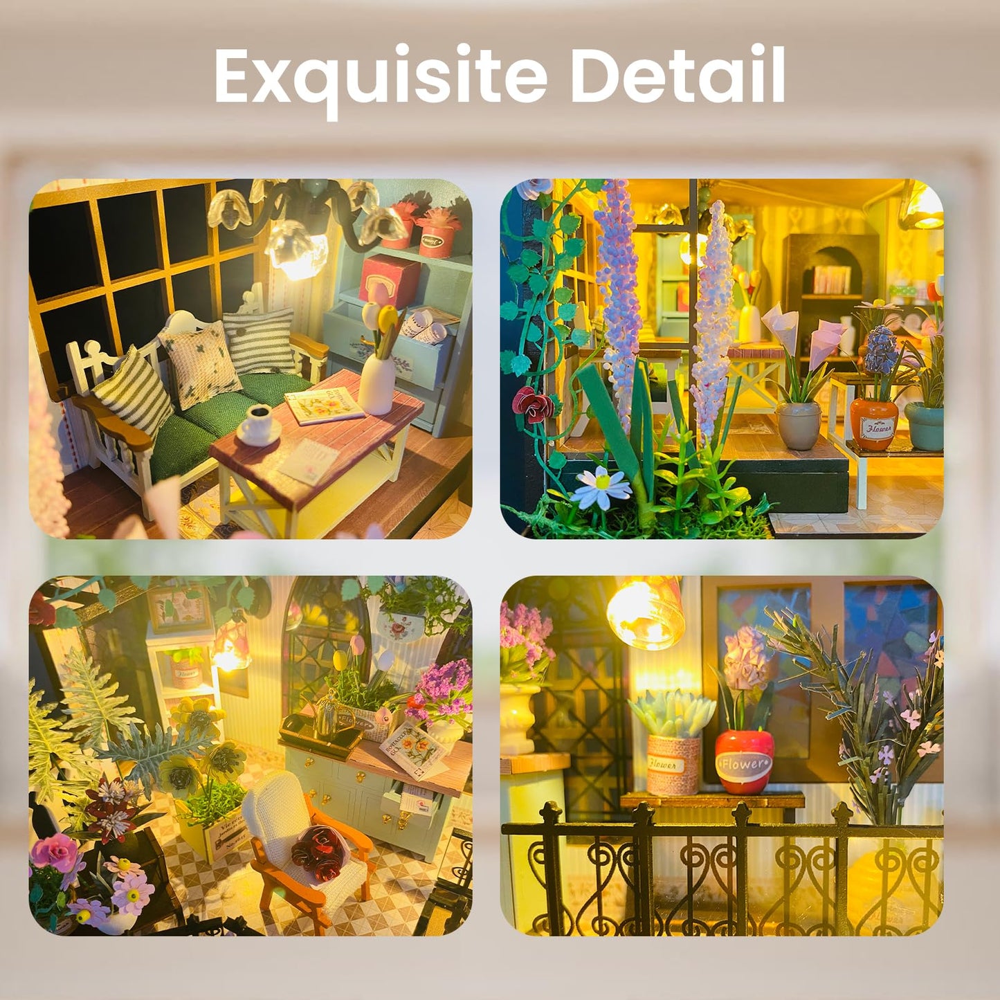 DIY Miniature House Kit, DIY Wooden Garden House with LED Light, Mini House Building Kit with Furniture for Adult Teen, DIY Adult Crafts for Home Decoration, Birthday Gifts for Family, Friends