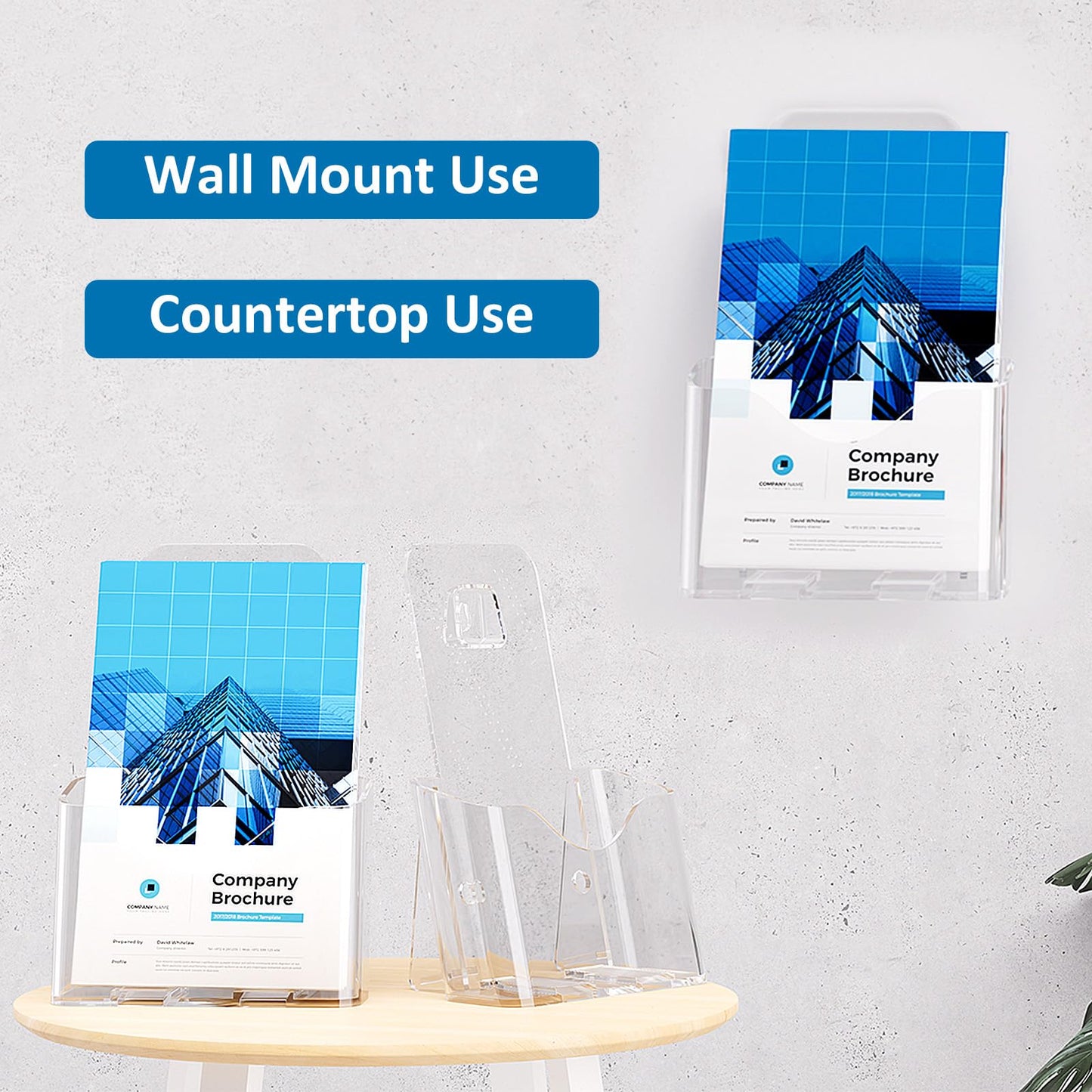 Argvey Acrylic Brochure Holder 6 x 8 Inch, Clear Slant Back Display Stand for 5.5 x 8.5 & 5 x 7 Inch Flyers, Pamphlets, Table Signs – Plastic Paper Holder for Office, Home, Store, 4 Pack