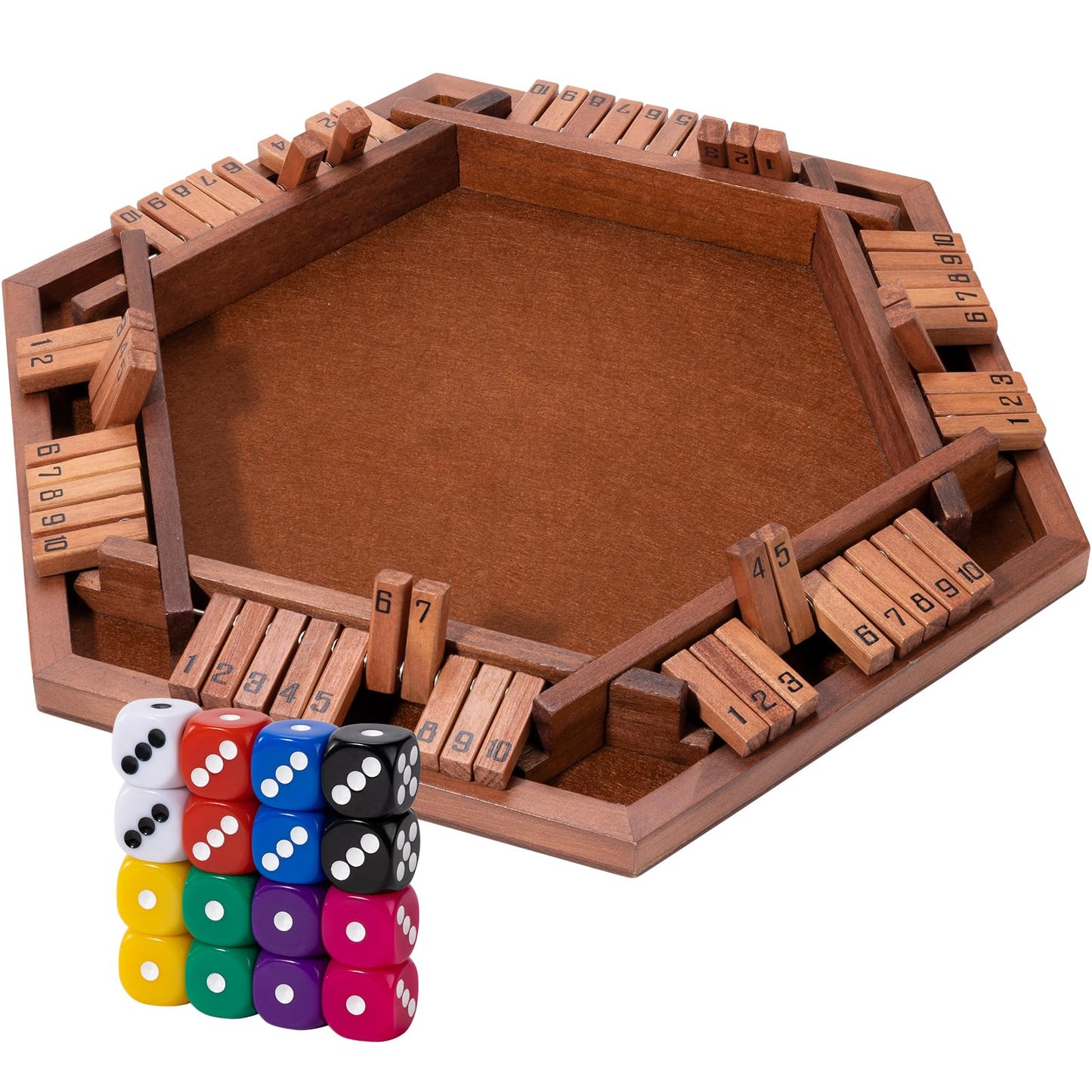 MNYUN Shut The Box Premium Wooden Dice Game - Handcrafted Board Game 2-6 Players, Educational Math Learning Games for Kids Adults, Classic Pub Games Family Party Gift Set
