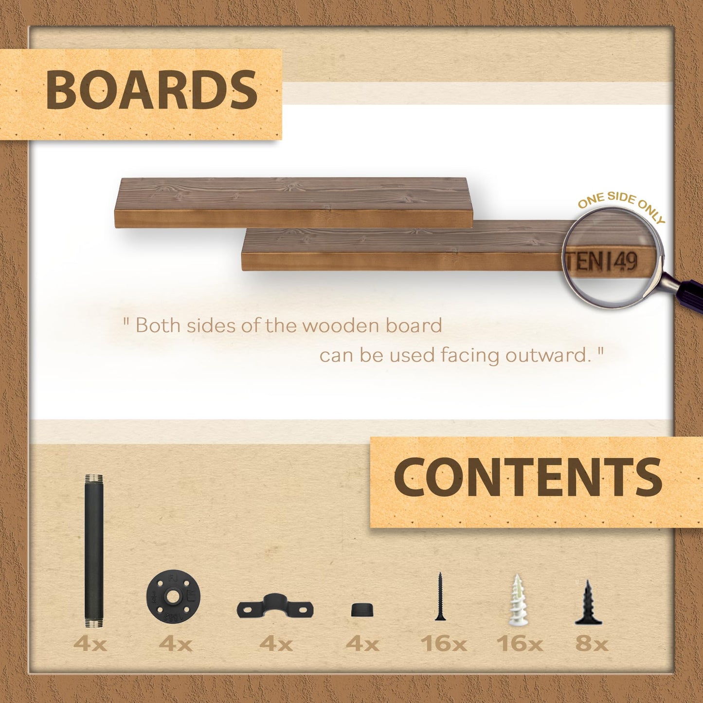 TEN49 Real Wood Rustic Floating Shelves Wall - 24 Wide Small Wooden Industrial Pipe Shelving - Farmhouse Pipe Wall Shelves Furniture Bathroom Decor Art Shelf Kitchen - Dark Espresso Color - Set of 2